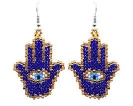 Hamsa Hand Evil Eye Seed Bead Dangle Earrings - Womens Fashion Handmade ... - £11.84 GBP
