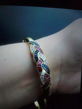 7CT Simulated Diamond Sapphire Ruby Bangle Bracelet 14k Yellow Gold PlatedSilver - £233.00 GBP
