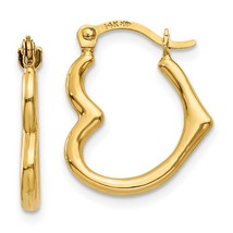 14K Yellow Gold Hollow Heart Shaped Hoop Earrings - £67.93 GBP