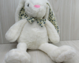 Plush white bunny rabbit blue floral ears bow flowers stuffed animal pin... - $20.78