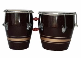 Professional Wooden Bongo Drum Musical Instrument Dholak Bango Set Natural Brown - £47.34 GBP