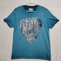 Guess Womens T-Shirt Sz L Turquoise Short Sleeve Metallic Graphic - $21.87