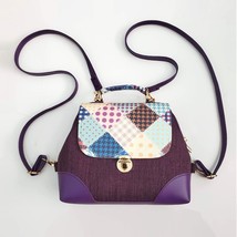 Handmade Purple Faux Leather Patchwork Canvas Multiway Backpack 8.5&quot; x 10&quot; x 4&quot; - £55.38 GBP