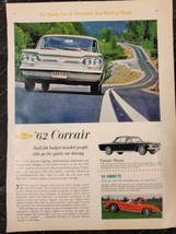 Vintage 1962 Chevrolet Corvair Monza & 1962 Corvette Print Ad - $8.59