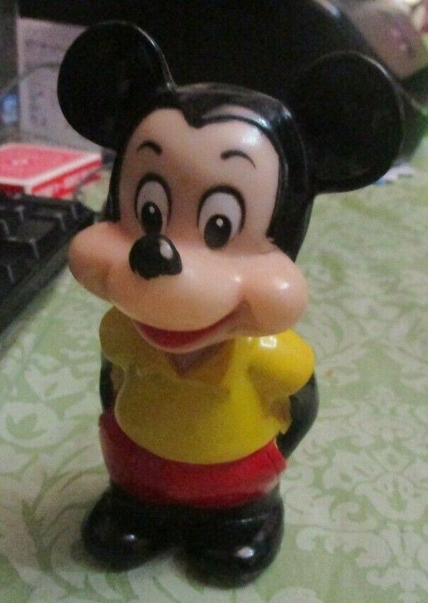 Walt Disney Mickey Mouse Wind up works cute plastic 4 3/4" tall vintage toy - $27.86