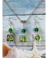 Silver jewelry set Emerald Green set necklace earrings Victorian jewelry... - $73.24 CAD