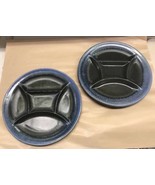 Vintage Pottery 2 Divided Plates Fondue Appetizer Snack Ceramic Green Bl... - $49.56 CAD