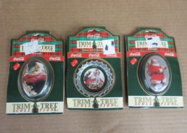 Vintage 3 PC Lot of Coca Cola Trim A Tree Collection Bottle Cap Tin Orna... - £22.13 GBP