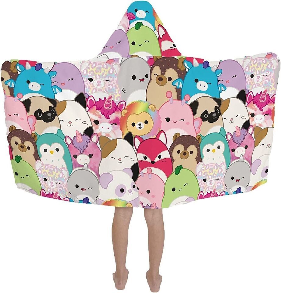 Squishmallows Kids 24&quot; x 50&quot; Hooded Towel Wrap Cute Official Kawaii New ... - $18.55