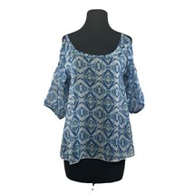 First Love Sheer Blue Cold Shoulder Top No Size Tag Measures Medium - £8.17 GBP