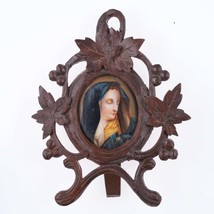 C1890 Antique Porcelain Plaque Madonna in carved wood frame - £190.86 GBP