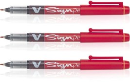 Pilot 3Pcs Red V Sign Pen Liquid Ink Medium 2mm Nib Tip 0.6mm V-Sign Fib... - $12.86