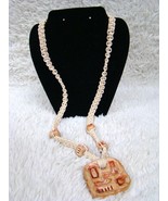 Weaved Off-White Colored Rope Necklace with Clay Symboled Pendant and Beads - £14.25 GBP