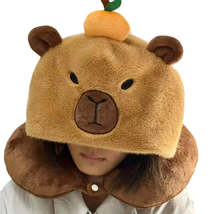 Capybara Plush Neck Pillows Kawaii U Shape Pillow with Hat Cute Cartoon Animals  - £6.71 GBP+