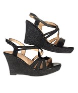 Women&#39;s Black Glitter Wedge Sandals Size 8 - $20.57