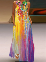 Women&#39;s Maxi Dress Vacation Beach Party Size L Abstract Multicolor Sleeveless - £22.77 GBP