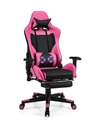 PU Leather Gaming Chair with USB Massage Lumbar Pillow and Footrest -Pin... - $315.23 CAD