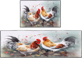 Rooster Rustic Kitchen Rugs Sets of 2, Washable Non-Slip Chicken Farmhouse Anima - £32.44 GBP