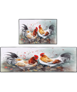 Rooster Rustic Kitchen Rugs Sets of 2, Washable Non-Slip Chicken Farmhou... - £32.64 GBP