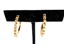 Vintage Bergere Gold Color &amp; Rhinestone Hoop Clip On Earrings Signed - £20.42 GBP