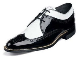 Stacy Adams Men's Shoes Dayton Black White Wingtip Oxford Leather 00605-21 Shiny image 2