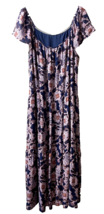 Knox Rose Tiered Maxi Dress Boho Womens Plus Size 2X Blue Floral Flutter Sleeve - £15.64 GBP
