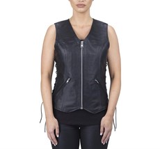 Black Coat Classic Women Waistcoat Lambskin Leather Western Button Jacket  Vest - £85.77 GBP