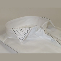 Men CEREMONIA Tuxedo Shirt Rhinestone 100% Cotton Turkey #stn 133 White Wing tip image 4