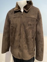 Claiborne Dark Brown Ultra Suede Fleece Lined Men&#39;s Coat Zip Front Size XL - £22.72 GBP