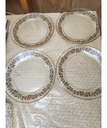 4 Arcoroc Salad / Luncheon Plates Clear Holly &amp; Berries w/Ribbon Gold Ri... - $38.89 CAD