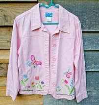 Pink Denim Jacket Women&#39;s Embroidered Front Sequins/Rhinestones Medium Cre8ions  - £33.23 GBP