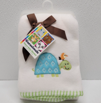 Garanimals Turtle Bird Baby Blanket Fleece White Green Stitch On Edges -... - $20.58