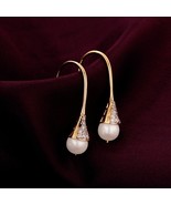Dazzling 14K Gold Classic Bell Pearl &amp; Diamond Earrings | Sparkling Glam... - £534.18 GBP