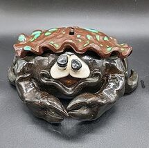 Crab Handmade Signed Nautical Decor Pottery Whimsical Bank - $14.55
