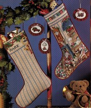 2X Cross Stitch Holiday Study &amp; Horn and Holly Xmas Stockings Ornaments ... - £7.98 GBP