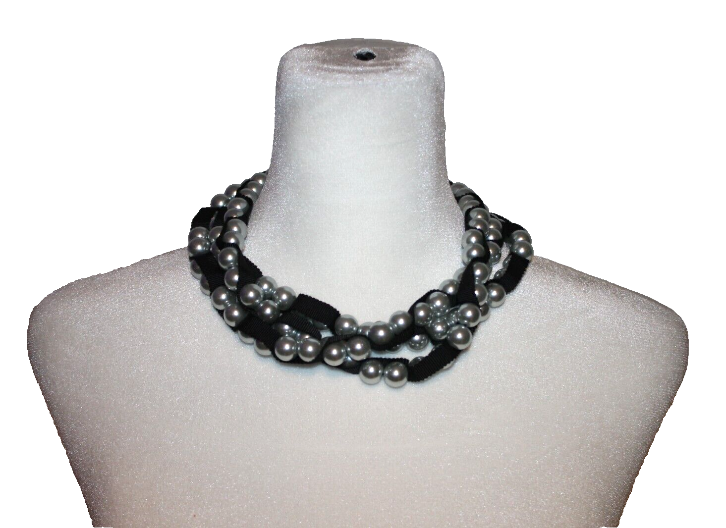 Primary image for ANN TAYLOR Silver Bead Round Ball Black Ribbon Wrapped Necklace Choker W/ Bag