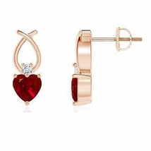 ANGARA Ruby Heart Stud Earrings with Diamond for Women in 14K Gold (AAAA, 4mm) - £1,075.44 GBP