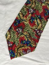 Vintage Christian Dior Monsieur Tie Red Green Floral All Silk USA Made - $186.24 MXN
