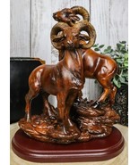 Rustic Country Bighorn Sheep Ram Family On Rock Faux Mahogany Wood Figurine - $54.45 CAD