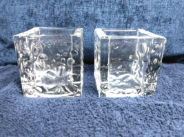 (2) Gold Canyon Heavy Blooming Crystal Clear Glass Blocks/ Cubes Votive Holders - £15.01 GBP