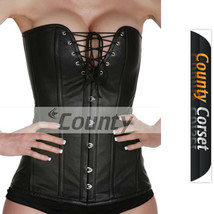 Sexy Overbust Bustier Steel Bone Long Torso V Shape Black Genuine Leathe... - $87.98