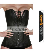 Sexy Overbust Bustier Steel Bone Long Torso V Shape Black Genuine Leathe... - $87.98