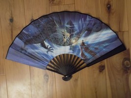 Japanese Art Print Silk Hand Folding Fan Fashion Phoenix And Dragon Chant - £23.33 GBP