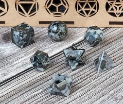 Indigo Gabbro  7Pcs Sacred Geometry Set Platonic Solids with Wooden Box 15-20MM - £22.21 GBP