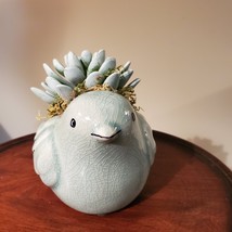 Bird Planter with Faux Succulent, Seafoam Green Pot with Artificial Fake Plant image 5