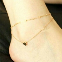 Heart Ankle Bracelet 9k Gold Plated Wedding Anklet Foot Chain Beach Beads Unisex - £3.53 GBP