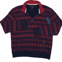 NEW Tommy Hilfiger Zipper Neck Cardigan Sweatshirt! Navy &amp; Red Geometric... - $79.00