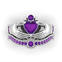 Claddagh Solitaire Ring Purple Cubic Zirconia Stacking Engagement Wedding Set - £15.97 GBP