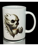 Skeleton Ghost Halloween White Ceramic Coffee Mug New - $12.00