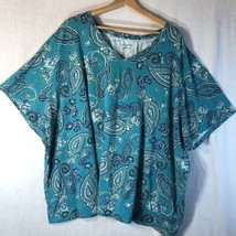 Catherines Size 5x 24/36 Green Blue Yellow Floral Paisley Knit Tee Shirt Cotton - £19.77 GBP